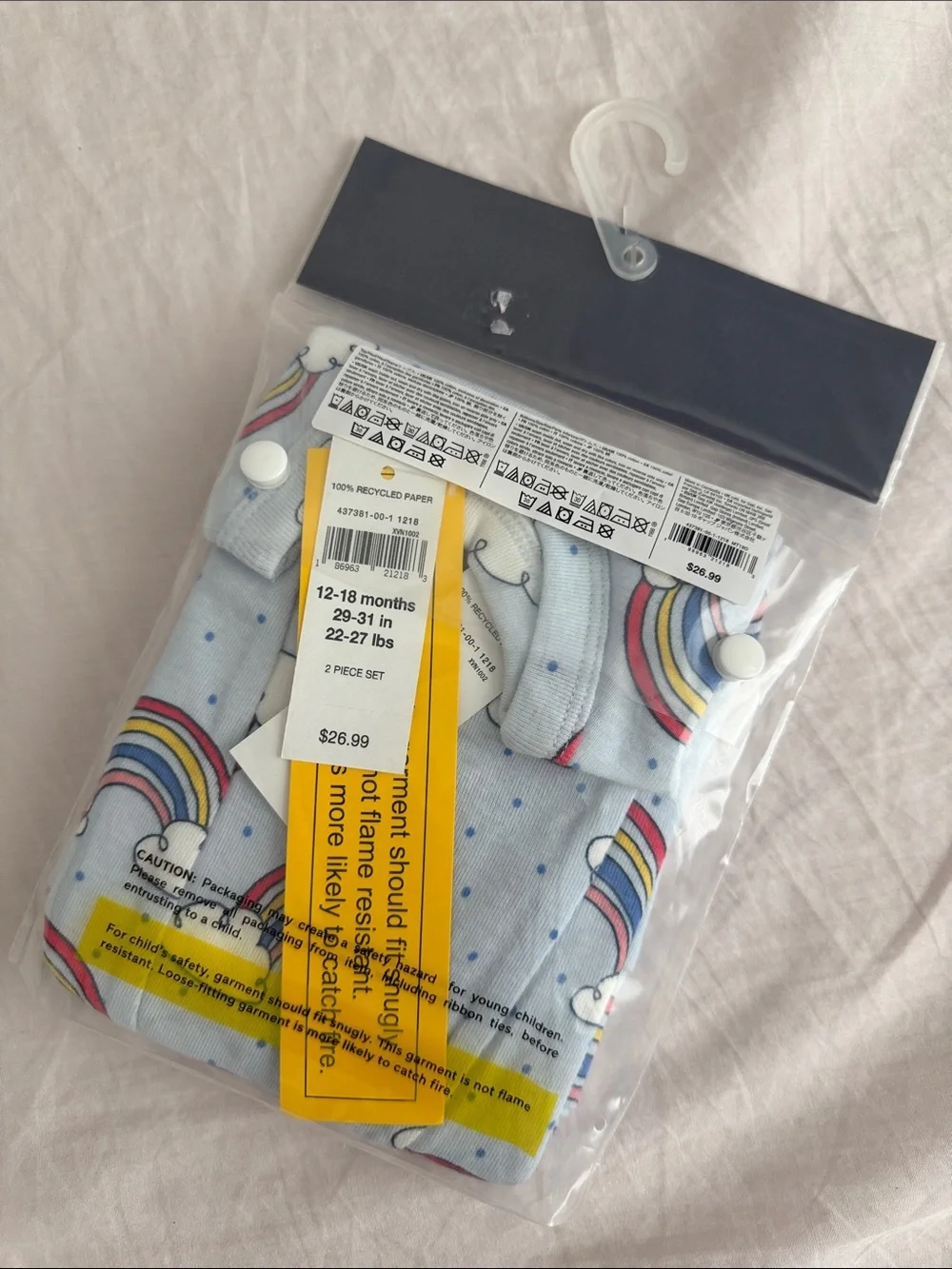 GAP Baby Rainbow Cloud Pajama Set - Light Blue with Multicolor Rainbows